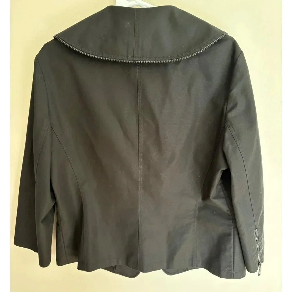 Lafayette 148 New York Black Blazer Career Jacket Size 12 Ruffled Zipper Necklin - Picture 6 of 13